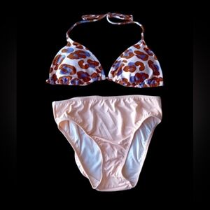 VENUS Bikini Set - Leopard Print Top, Size D, Peach Bottom, Size 6